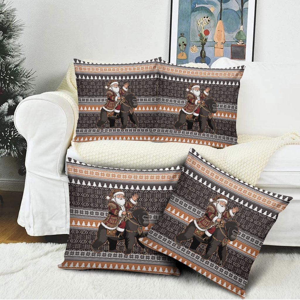 DR Congo Christmas Santa Gorilla Pillow Cover Kuba Inspired Geometric Pattern