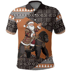 DR Congo Christmas Santa Gorilla Polo Shirt Kuba Inspired Geometric Pattern