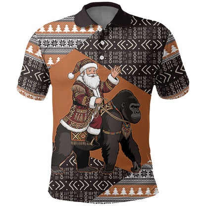 DR Congo Christmas Santa Gorilla Polo Shirt Kuba Inspired Geometric Pattern