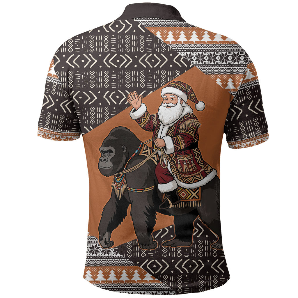 DR Congo Christmas Santa Gorilla Polo Shirt Kuba Inspired Geometric Pattern