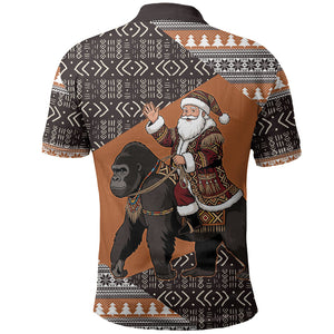 DR Congo Christmas Santa Gorilla Polo Shirt Kuba Inspired Geometric Pattern