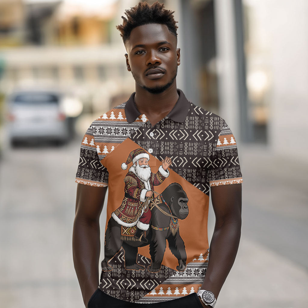 DR Congo Christmas Santa Gorilla Polo Shirt Kuba Inspired Geometric Pattern