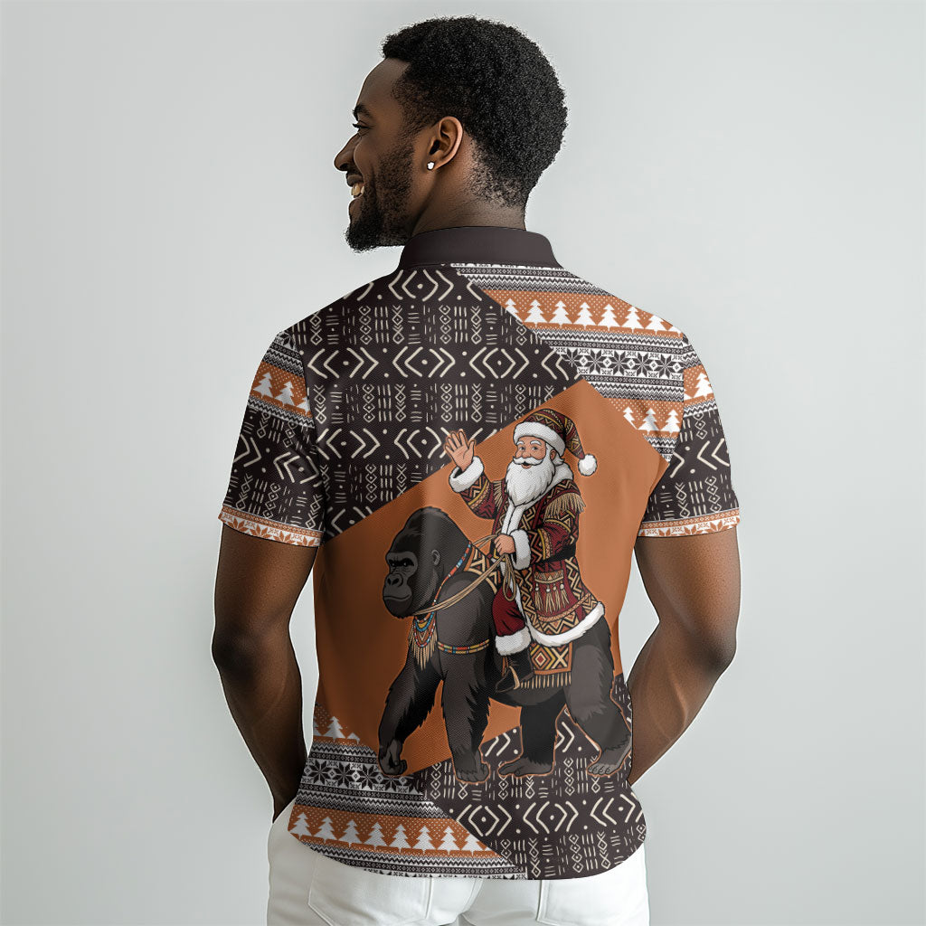 DR Congo Christmas Santa Gorilla Polo Shirt Kuba Inspired Geometric Pattern