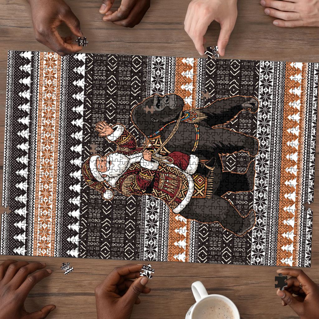 DR Congo Christmas Santa Gorilla Puzzle Kuba Inspired Geometric Pattern
