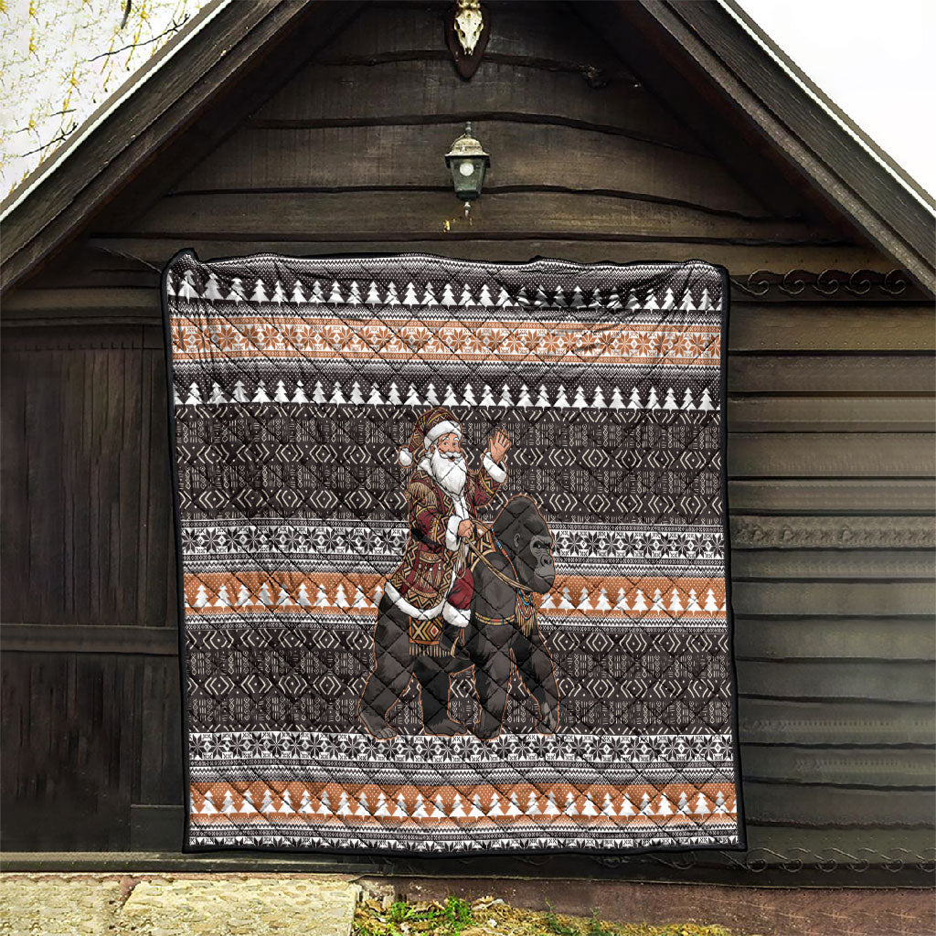 DR Congo Christmas Santa Gorilla Quilt Kuba Inspired Geometric Pattern