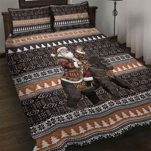 DR Congo Christmas Santa Gorilla Quilt Bed Set Kuba Inspired Geometric Pattern