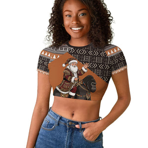 DR Congo Christmas Santa Gorilla Raglan Cropped T shirt Kuba Inspired Geometric Pattern