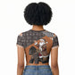 DR Congo Christmas Santa Gorilla Raglan Cropped T shirt Kuba Inspired Geometric Pattern