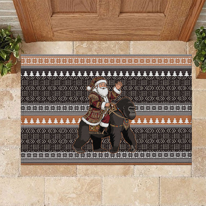 DR Congo Christmas Santa Gorilla Rubber Doormat Kuba Inspired Geometric Pattern