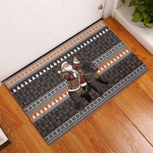 DR Congo Christmas Santa Gorilla Rubber Doormat Kuba Inspired Geometric Pattern