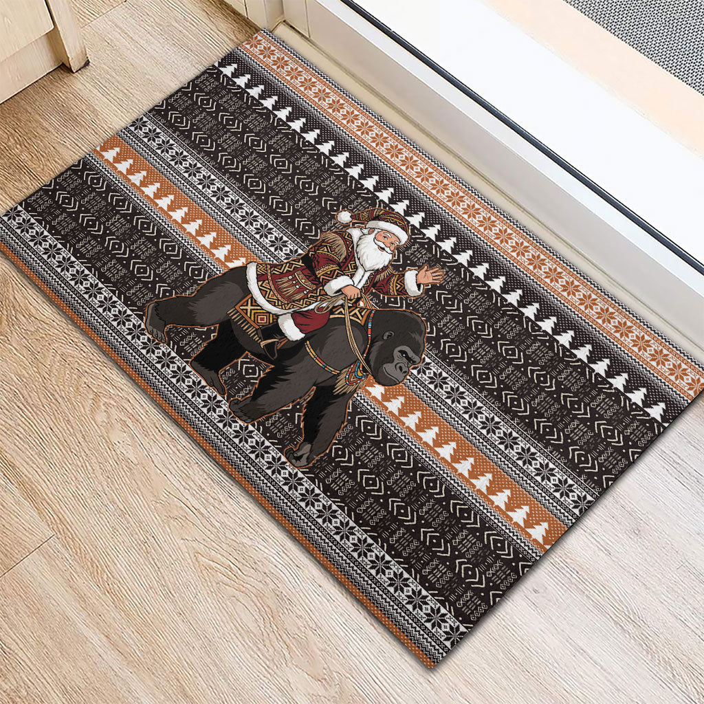 DR Congo Christmas Santa Gorilla Rubber Doormat Kuba Inspired Geometric Pattern