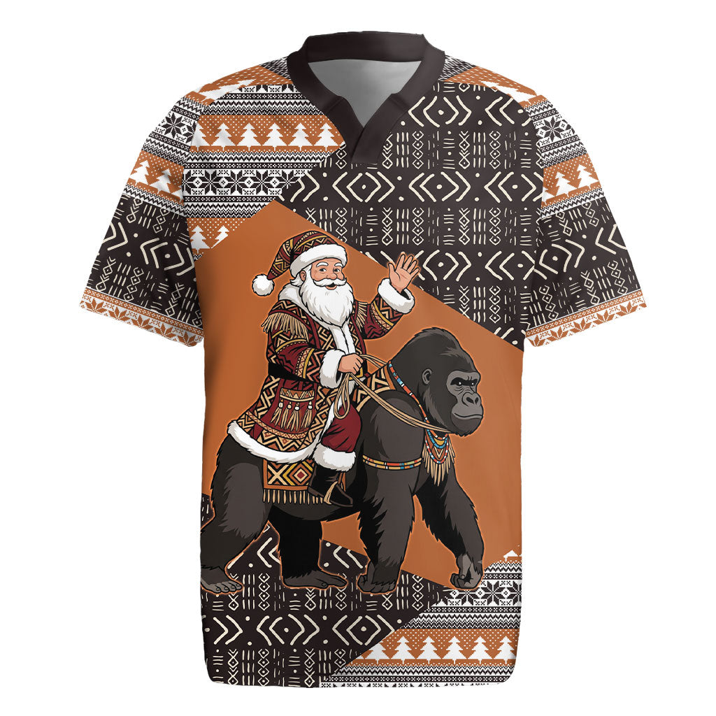 DR Congo Christmas Santa Gorilla Rugby Jersey Kuba Inspired Geometric Pattern