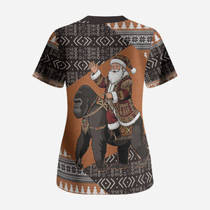 DR Congo Christmas Santa Gorilla Scrub Top Kuba Inspired Geometric Pattern