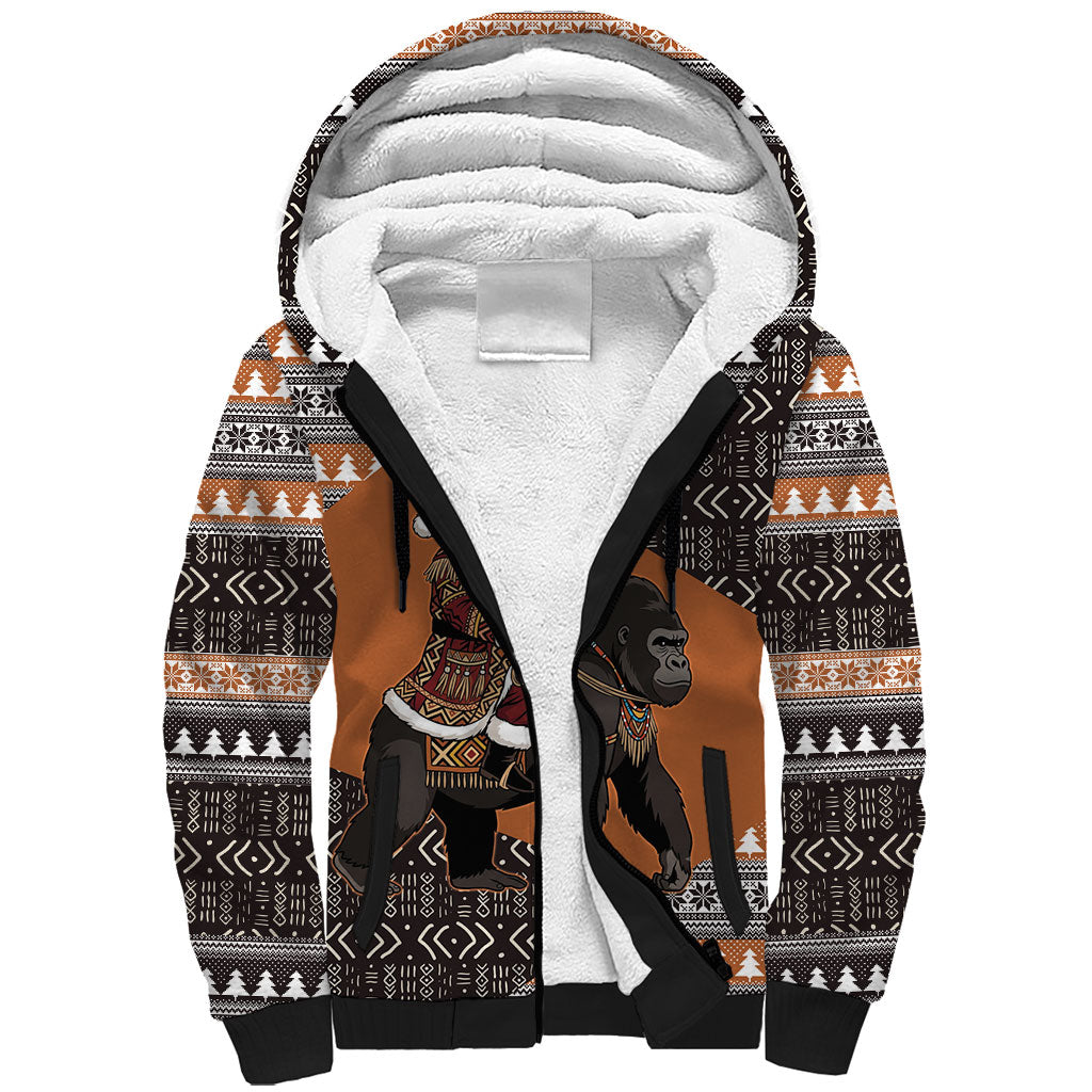 DR Congo Christmas Santa Gorilla Sherpa Hoodie Kuba Inspired Geometric Pattern