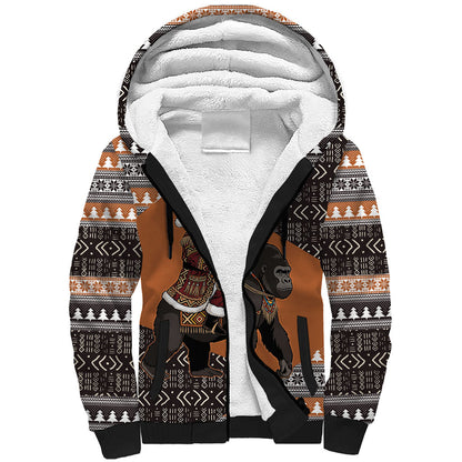 DR Congo Christmas Santa Gorilla Sherpa Hoodie Kuba Inspired Geometric Pattern