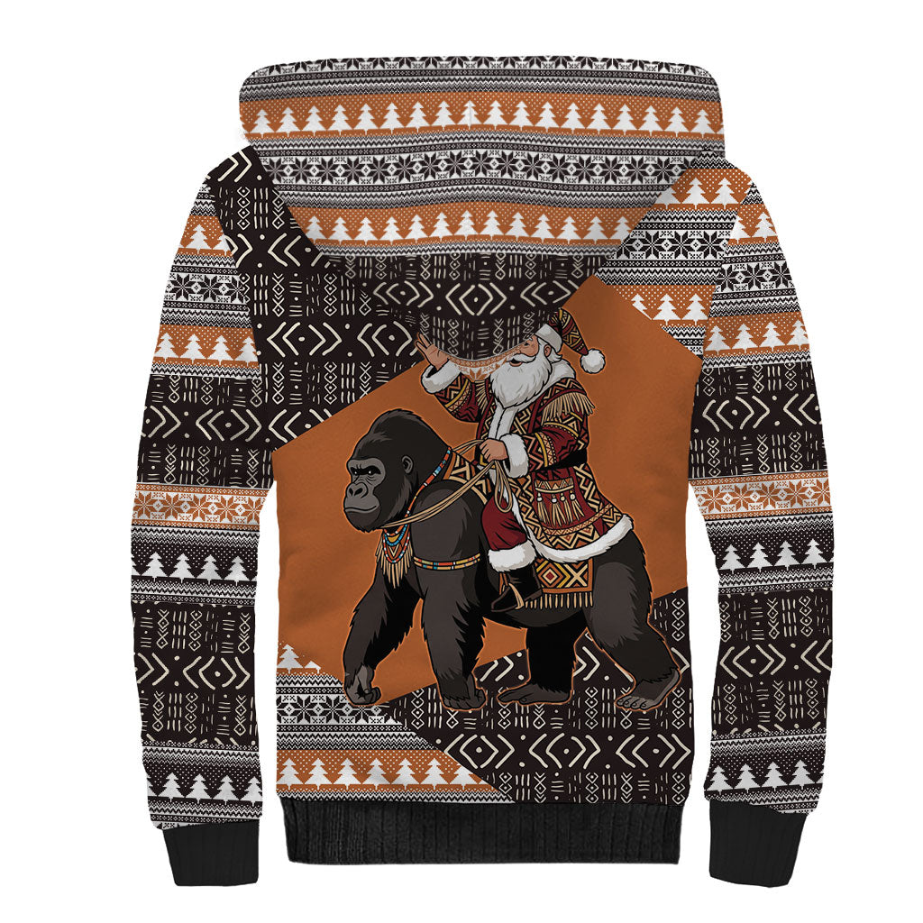DR Congo Christmas Santa Gorilla Sherpa Hoodie Kuba Inspired Geometric Pattern