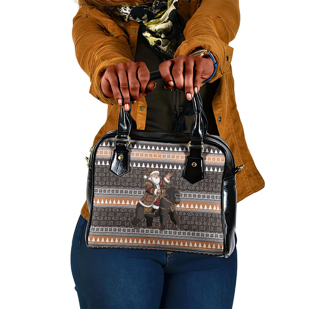 DR Congo Christmas Santa Gorilla Shoulder Handbag Kuba Inspired Geometric Pattern