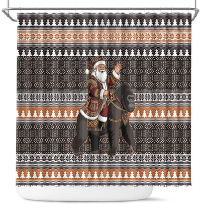 DR Congo Christmas Santa Gorilla Shower Curtain Kuba Inspired Geometric Pattern