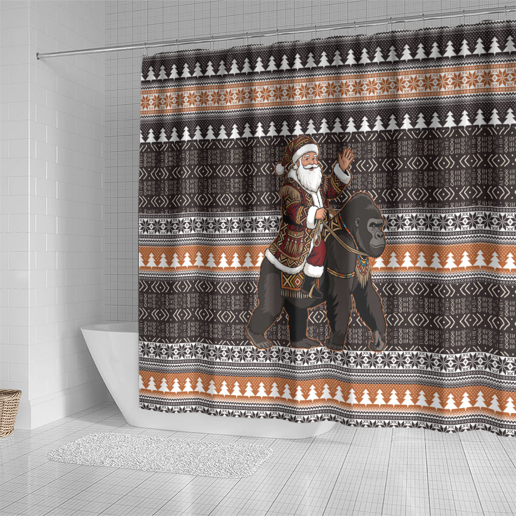 DR Congo Christmas Santa Gorilla Shower Curtain Kuba Inspired Geometric Pattern