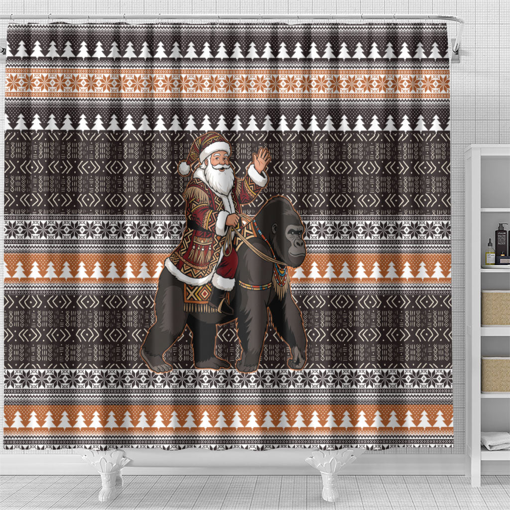 DR Congo Christmas Santa Gorilla Shower Curtain Kuba Inspired Geometric Pattern