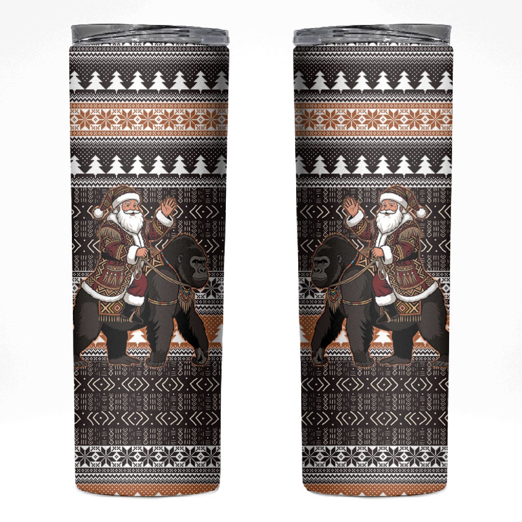 DR Congo Christmas Santa Gorilla Skinny Tumbler Kuba Inspired Geometric Pattern
