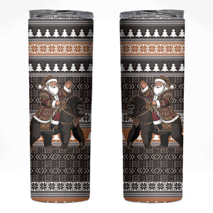 DR Congo Christmas Santa Gorilla Skinny Tumbler Kuba Inspired Geometric Pattern