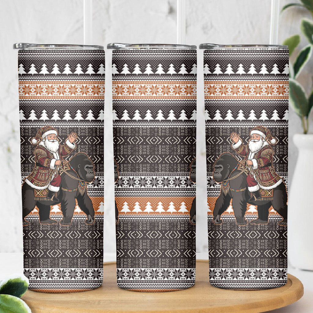 DR Congo Christmas Santa Gorilla Skinny Tumbler Kuba Inspired Geometric Pattern