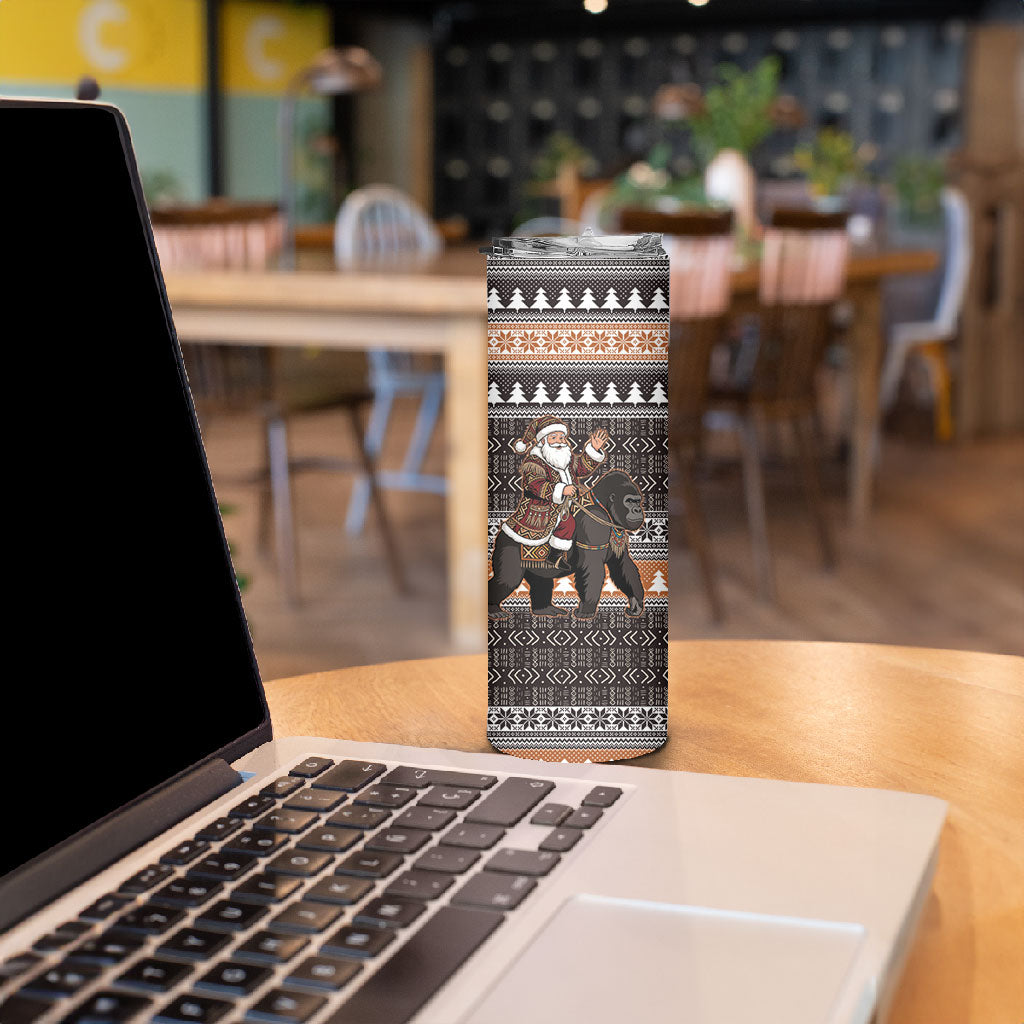 DR Congo Christmas Santa Gorilla Skinny Tumbler Kuba Inspired Geometric Pattern