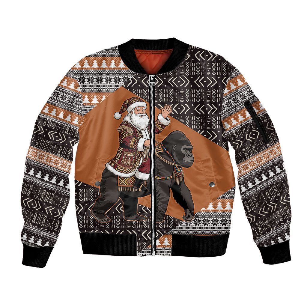 DR Congo Christmas Santa Gorilla Sleeve Zip Bomber Jacket Kuba Inspired Geometric Pattern