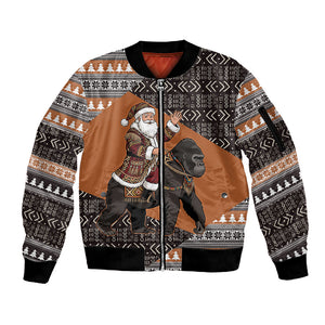 DR Congo Christmas Santa Gorilla Sleeve Zip Bomber Jacket Kuba Inspired Geometric Pattern