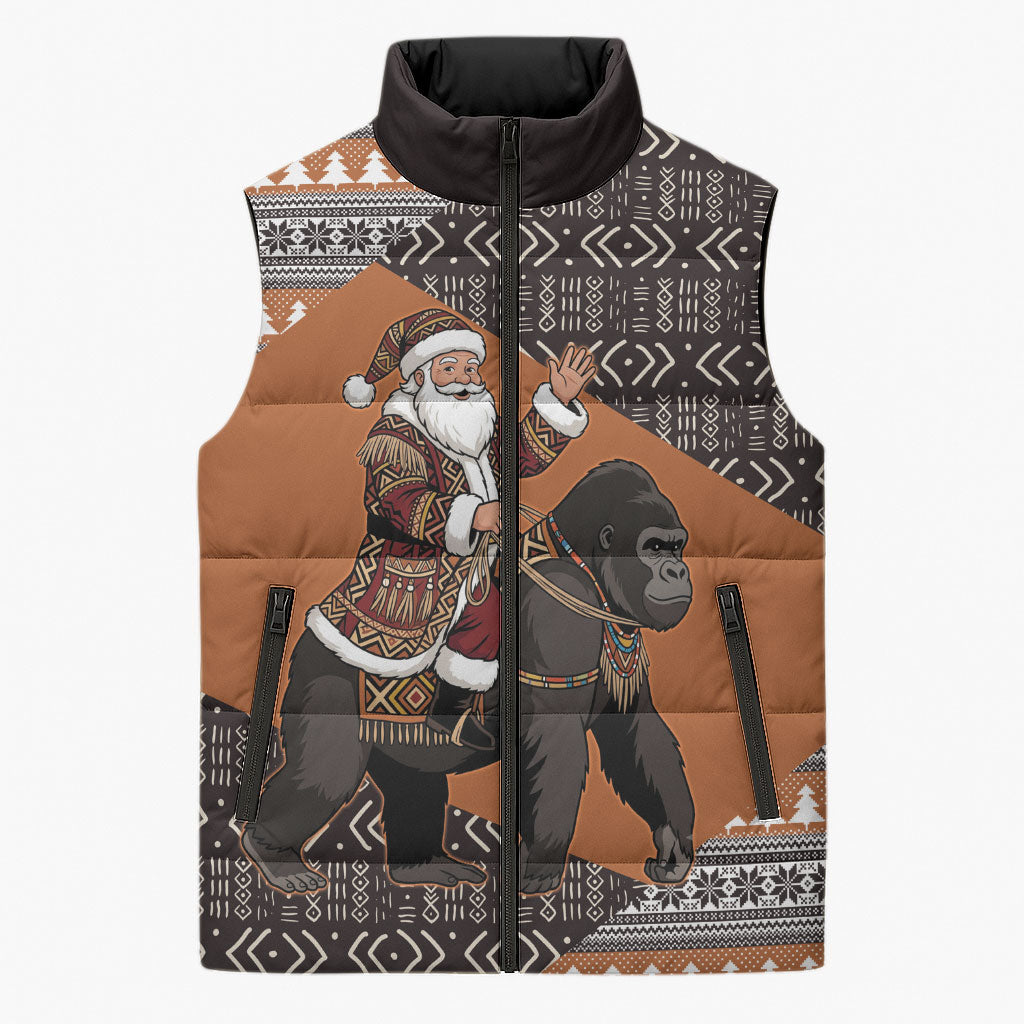 DR Congo Christmas Santa Gorilla Sleeveless Puffer Jacket Kuba Inspired Geometric Pattern