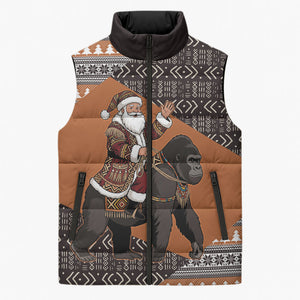 DR Congo Christmas Santa Gorilla Sleeveless Puffer Jacket Kuba Inspired Geometric Pattern