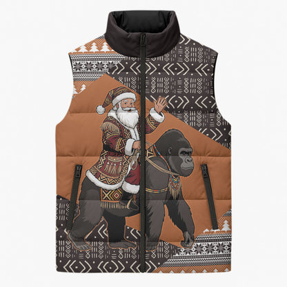 DR Congo Christmas Santa Gorilla Sleeveless Puffer Jacket Kuba Inspired Geometric Pattern