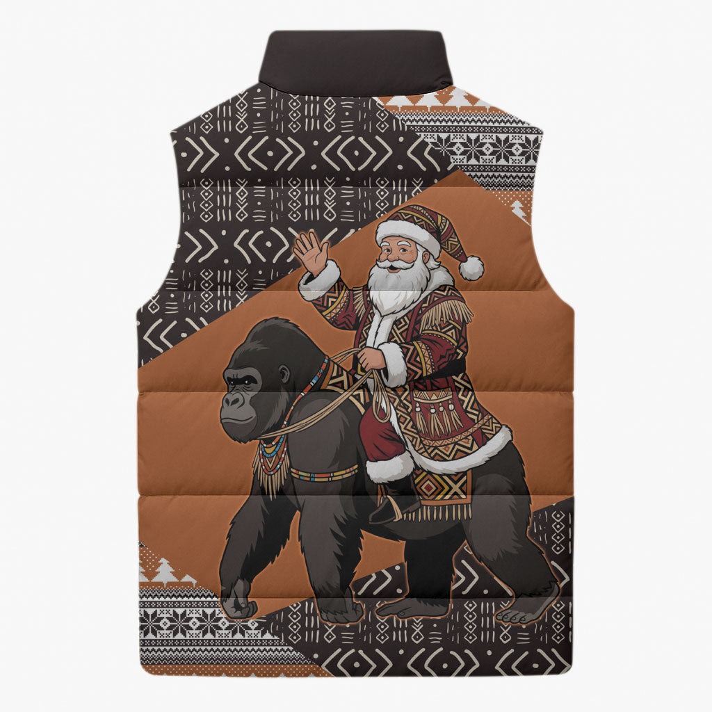 DR Congo Christmas Santa Gorilla Sleeveless Puffer Jacket Kuba Inspired Geometric Pattern