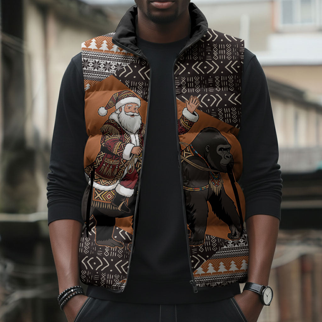 DR Congo Christmas Santa Gorilla Sleeveless Puffer Jacket Kuba Inspired Geometric Pattern