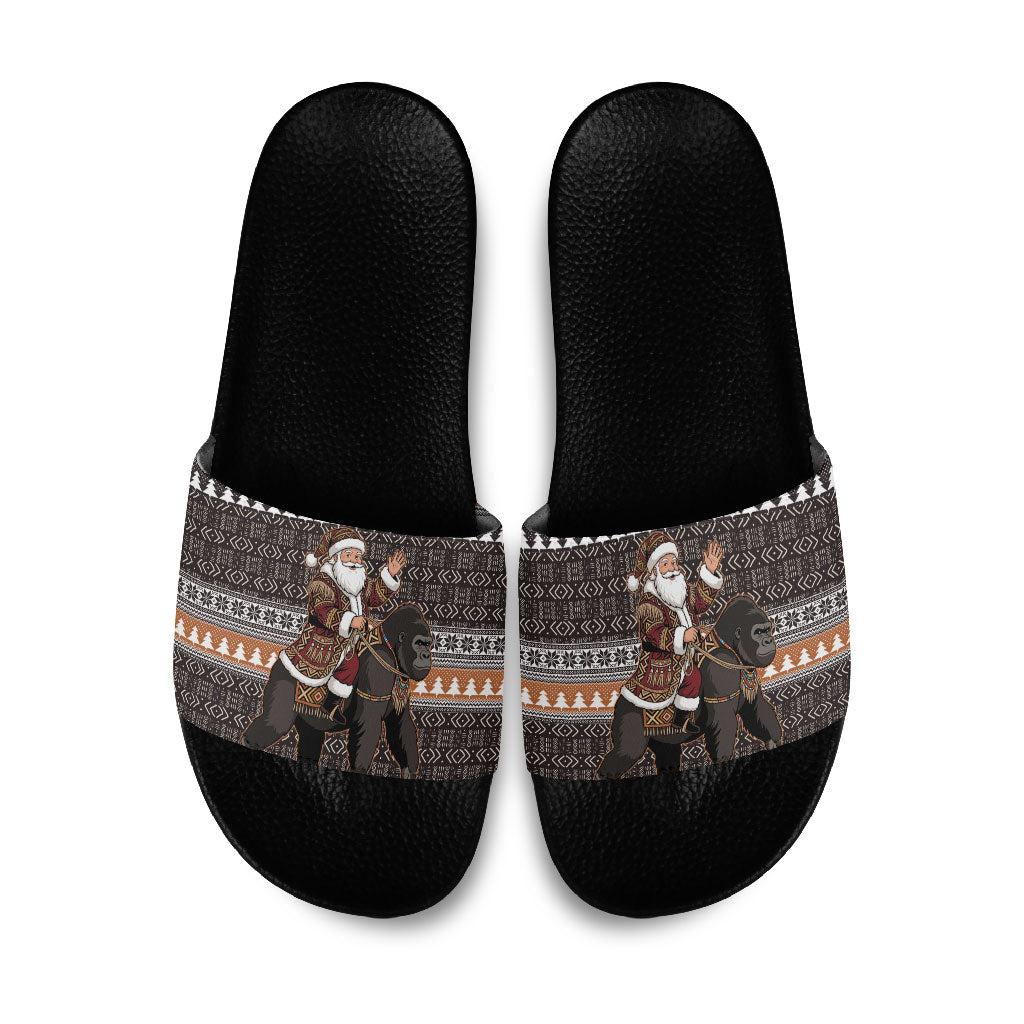 DR Congo Christmas Santa Gorilla Slide Sandals Kuba Inspired Geometric Pattern