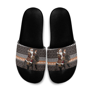 DR Congo Christmas Santa Gorilla Slide Sandals Kuba Inspired Geometric Pattern