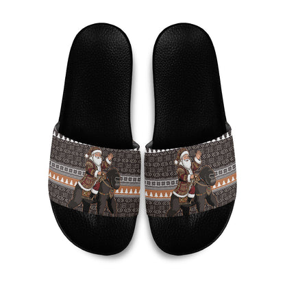 DR Congo Christmas Santa Gorilla Slide Sandals Kuba Inspired Geometric Pattern