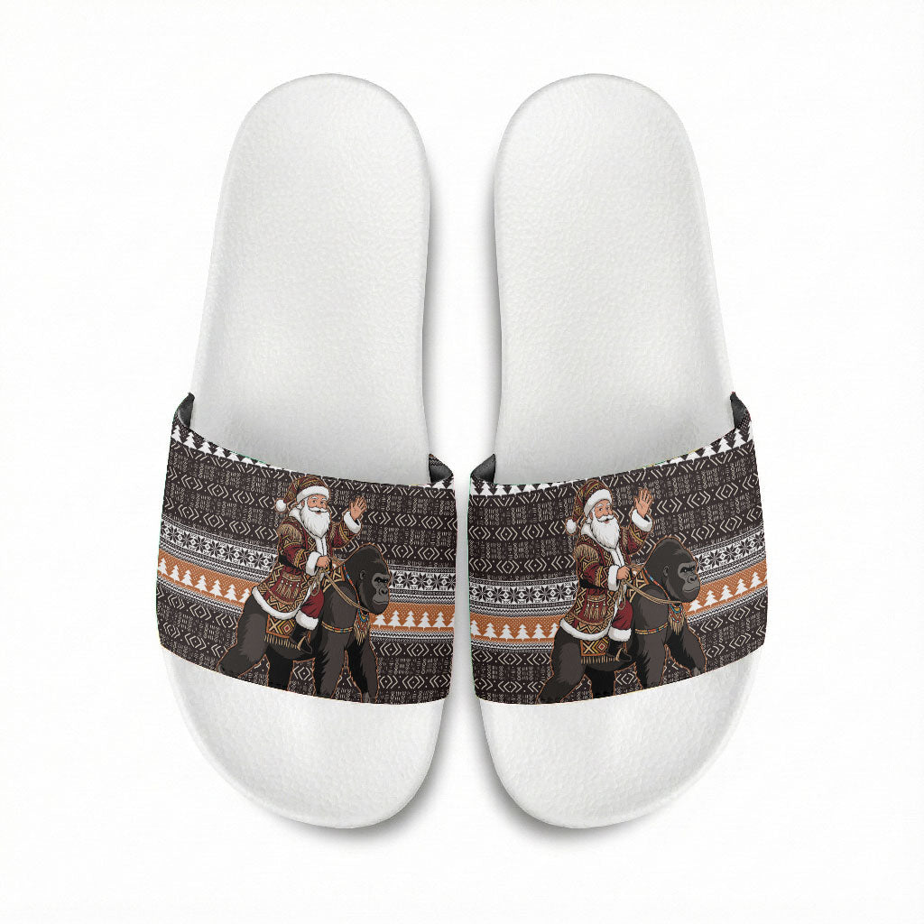 DR Congo Christmas Santa Gorilla Slide Sandals Kuba Inspired Geometric Pattern