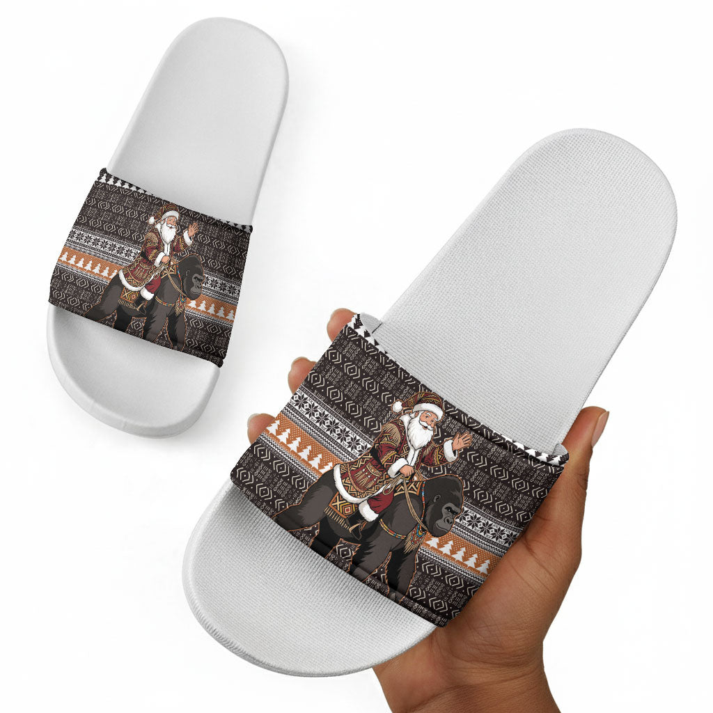DR Congo Christmas Santa Gorilla Slide Sandals Kuba Inspired Geometric Pattern