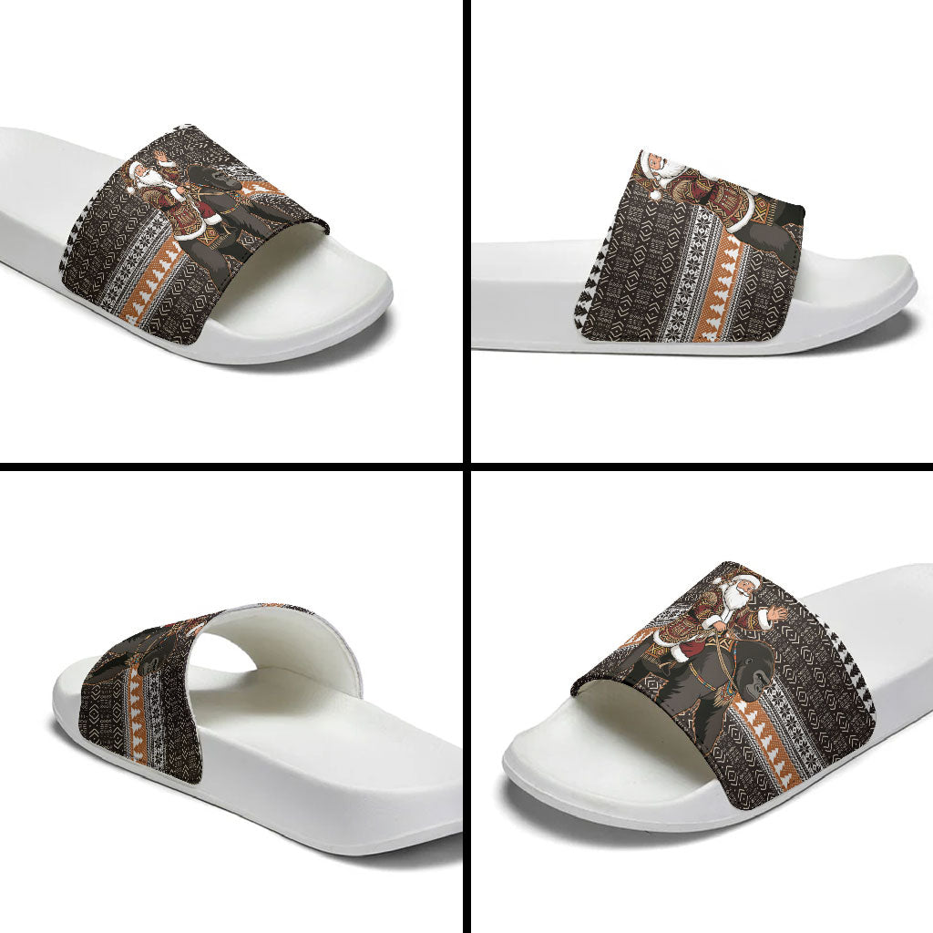 DR Congo Christmas Santa Gorilla Slide Sandals Kuba Inspired Geometric Pattern