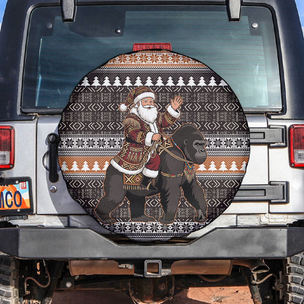 DR Congo Christmas Santa Gorilla Spare Tire Cover Kuba Inspired Geometric Pattern