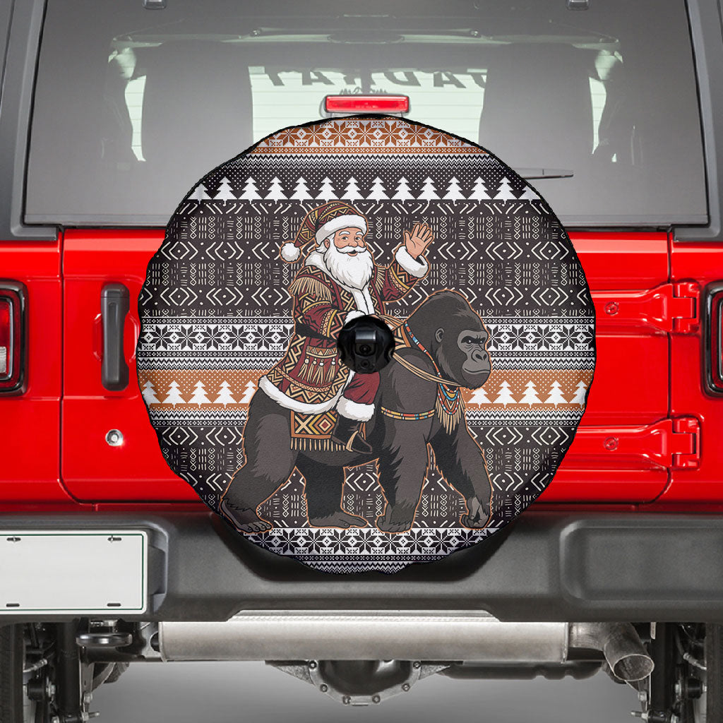 DR Congo Christmas Santa Gorilla Spare Tire Cover Kuba Inspired Geometric Pattern