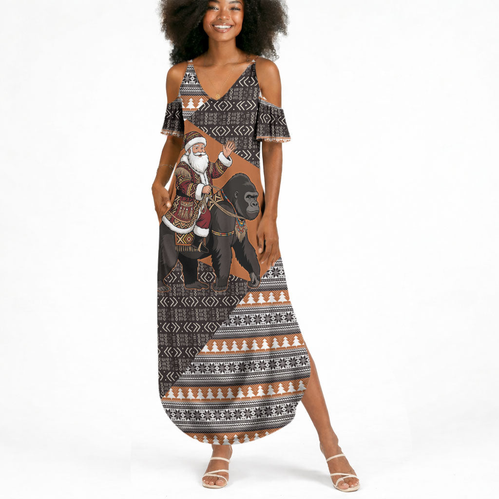 DR Congo Christmas Santa Gorilla Summer Maxi Dress Kuba Inspired Geometric Pattern