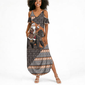 DR Congo Christmas Santa Gorilla Summer Maxi Dress Kuba Inspired Geometric Pattern