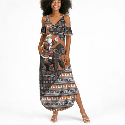 DR Congo Christmas Santa Gorilla Summer Maxi Dress Kuba Inspired Geometric Pattern