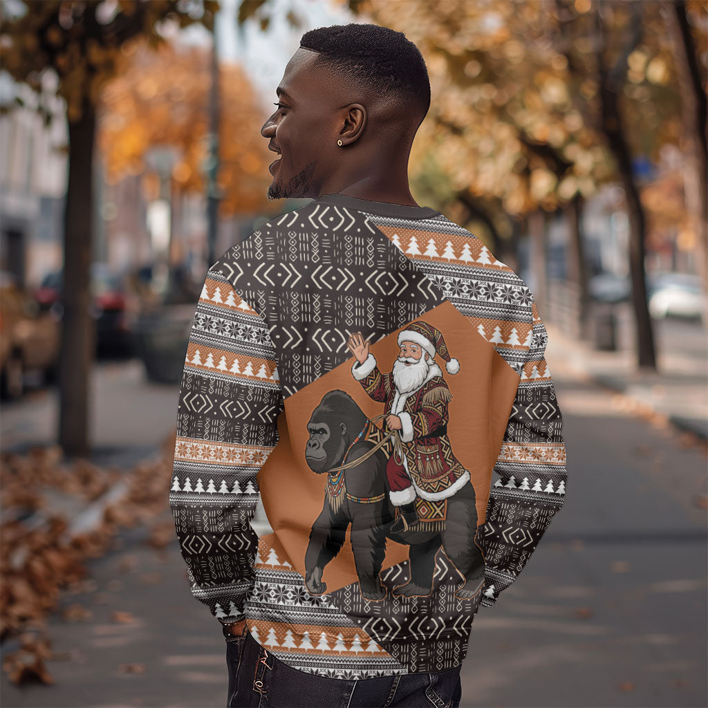 DR Congo Christmas Santa Gorilla Sweatshirt Kuba Inspired Geometric Pattern