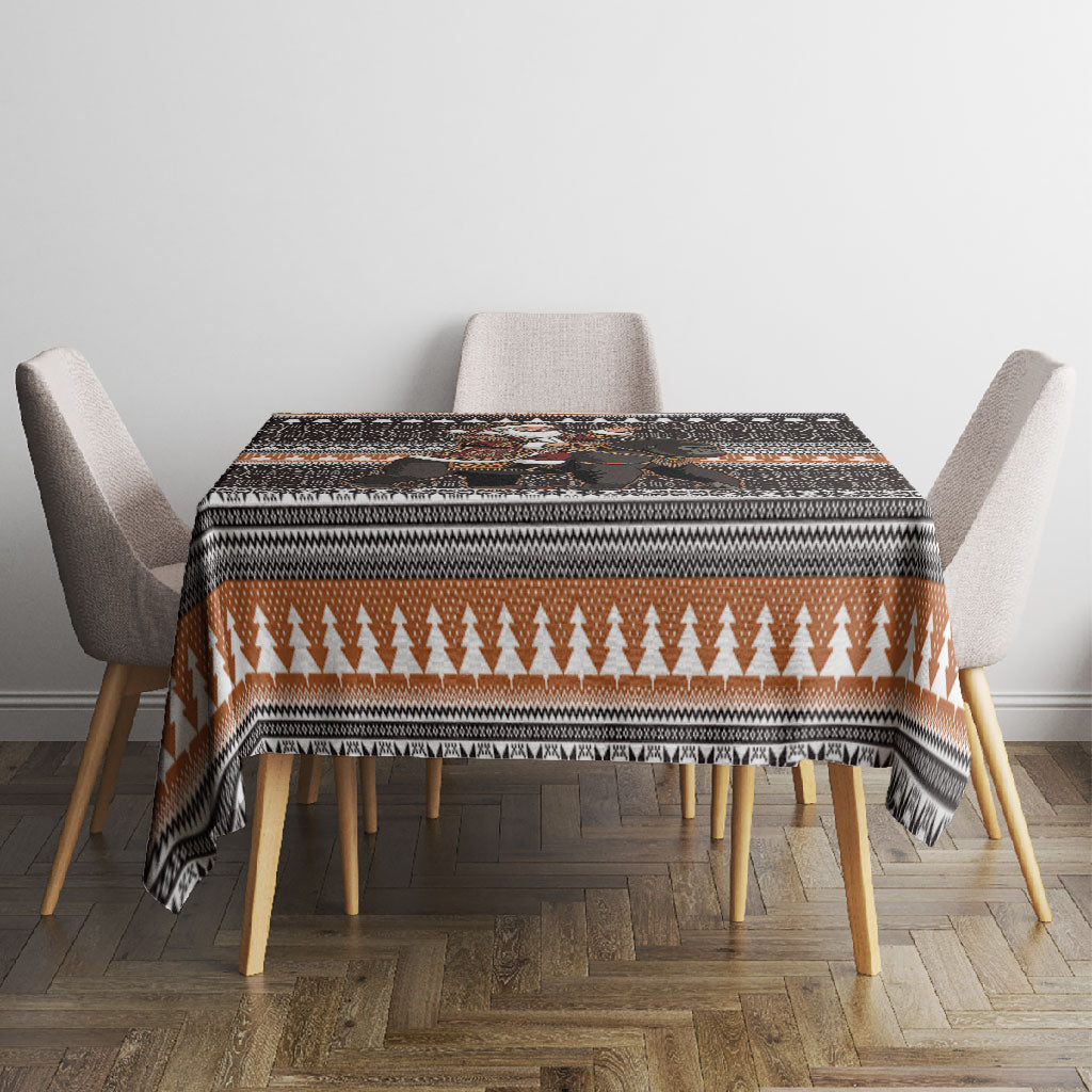 DR Congo Christmas Santa Gorilla Tablecloth Kuba Inspired Geometric Pattern