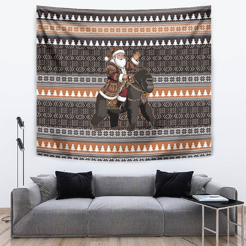 DR Congo Christmas Santa Gorilla Tapestry Kuba Inspired Geometric Pattern