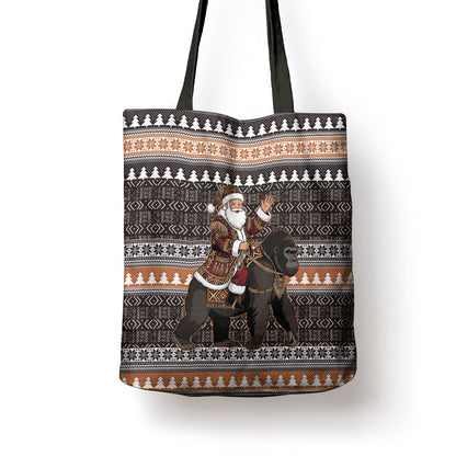 DR Congo Christmas Santa Gorilla Tote Bag Kuba Inspired Geometric Pattern